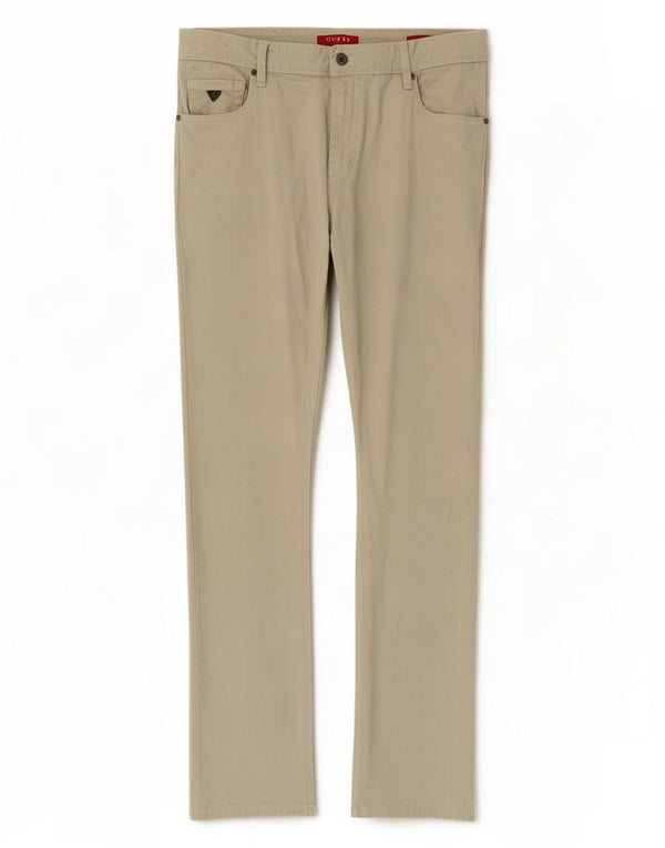 Guess Mens Slim Casual Trousers W36 L32 Beige Cotton