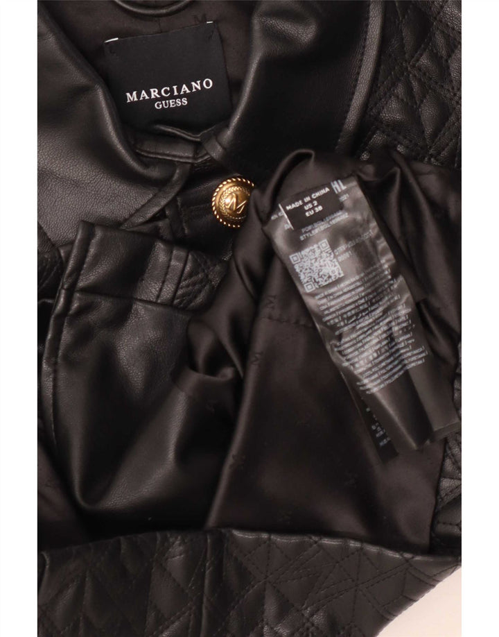 Guess Womens Crop Faux Leather Jacket US 2 XS Black Polyethylene