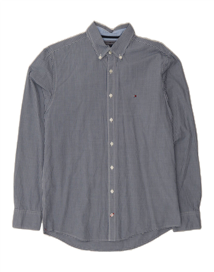 TOMMY HILFIGER Mens Regular Fit Shirt Small Blue Gingham Cotton Vintage Tommy Hilfiger and Second-Hand Tommy Hilfiger from Messina Hembry 