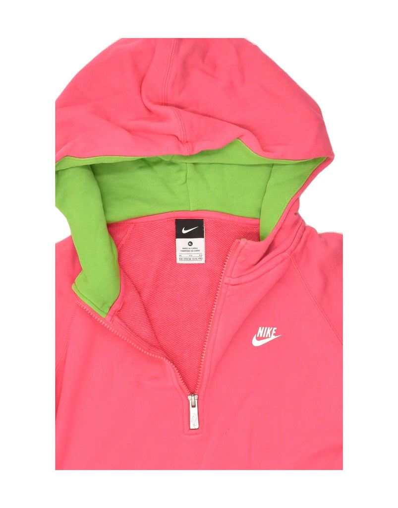 NIKE Girls 1/4 Zip Hoodie Jumper 13-14 Years XL Pink Cotton | Vintage Nike | Thrift | Second-Hand Nike | Used Clothing | Messina Hembry 