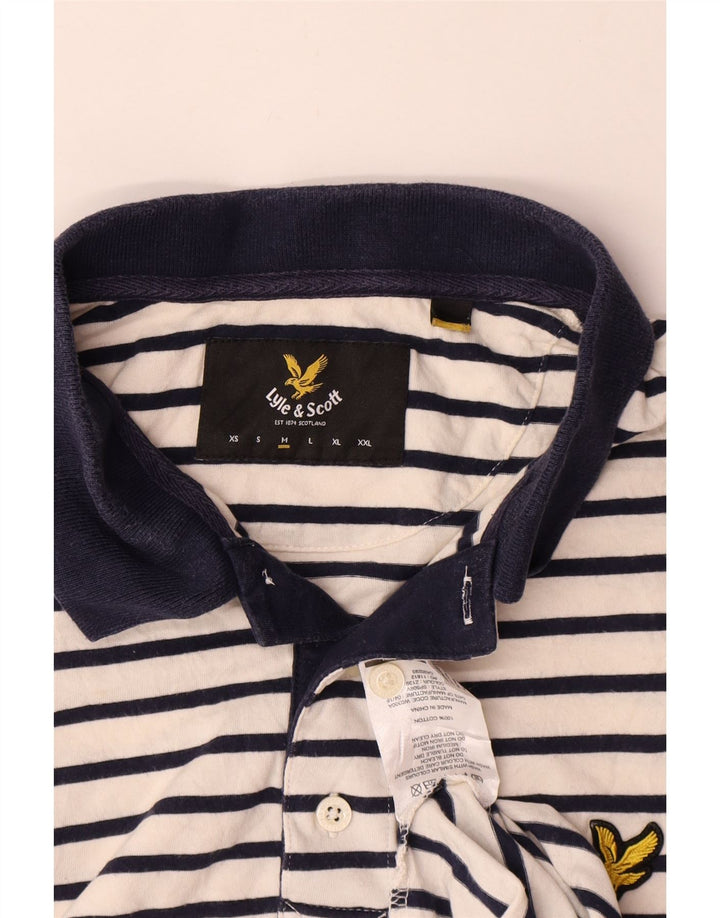 Lyle & Scott Mens Rugby Polo Shirt Medium White Striped Cotton