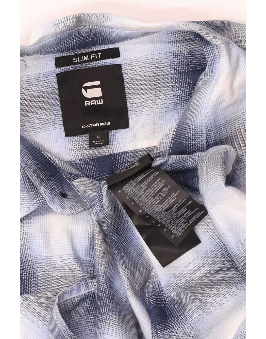 G-Star Mens Slim Fit Shirt Large Blue Check Cotton