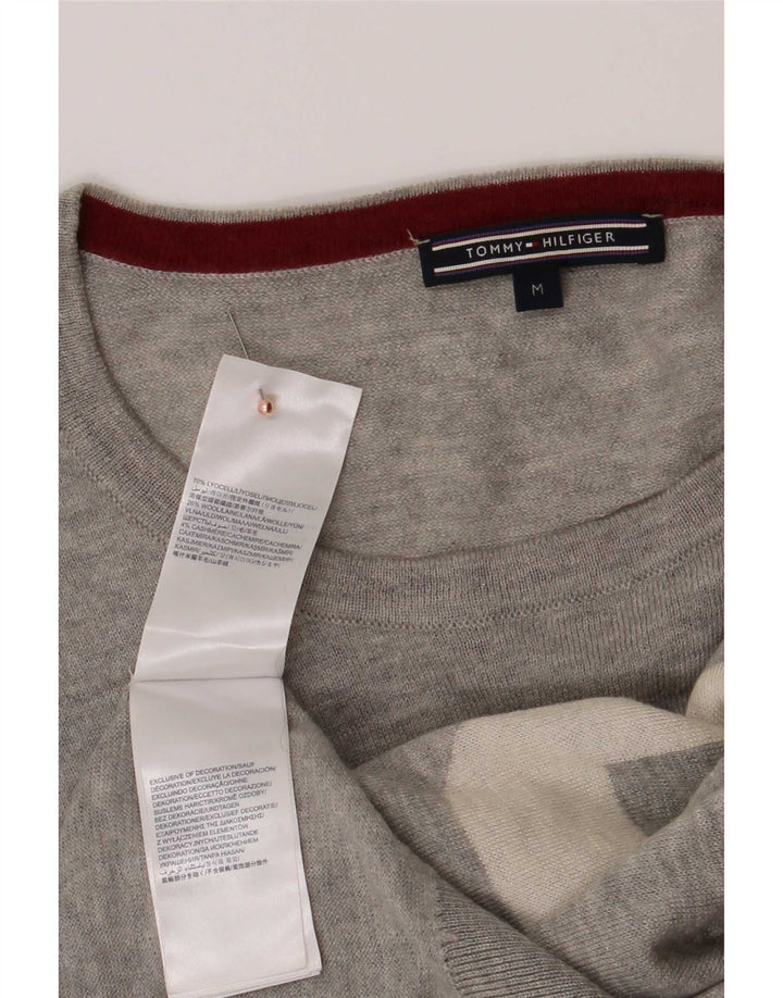 Tommy Hilfiger Mens Graphic Boat Neck Jumper Sweater Medium Grey Wool