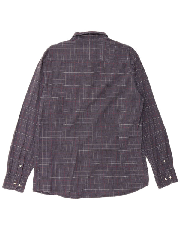 MASSIMO DUTTI Mens Shirt XL Navy Blue Houndstooth Cotton