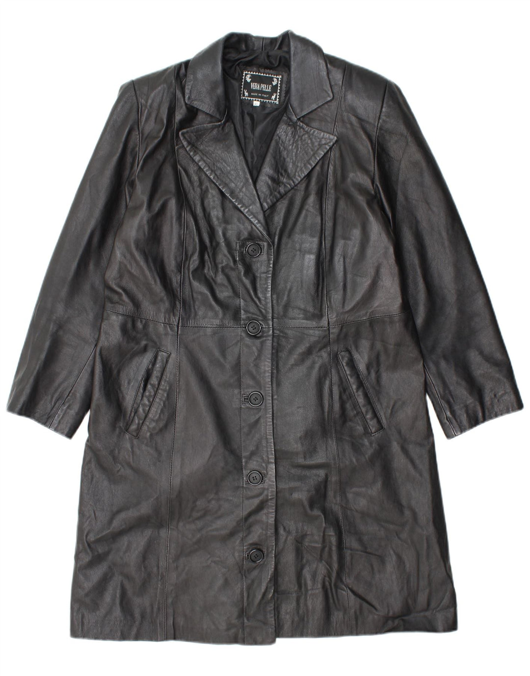 VINTAGE Womens Leather Coat UK 18 XL Black Leather