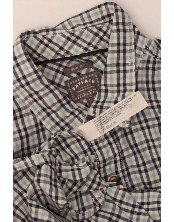 Fat Face Mens Slim Fit Shirt Large Blue Gingham Cotton