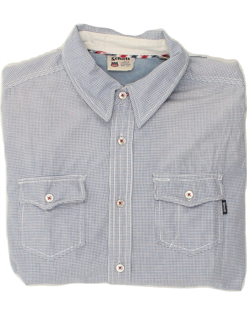 SCHOTT Mens Shirt Medium Blue Check Cotton | Vintage Schott | Thrift | Second-Hand Schott | Used Clothing | Messina Hembry 