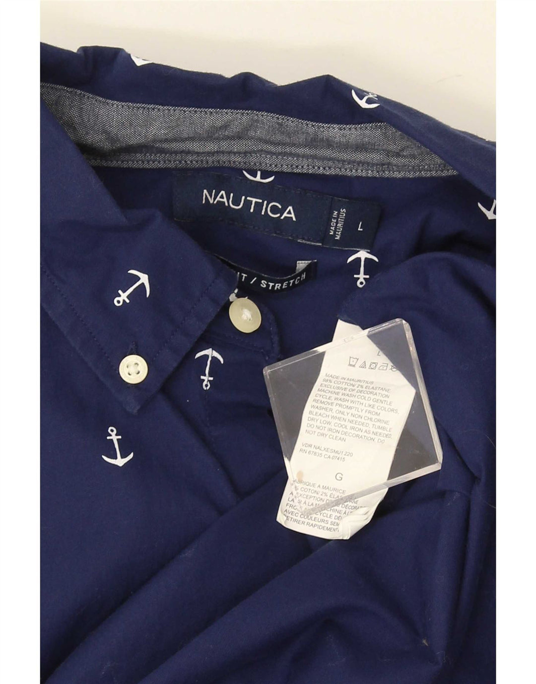 Nautica Mens Stretch Short Sleeve Abstract Pattern Shirt Large Navy Blue