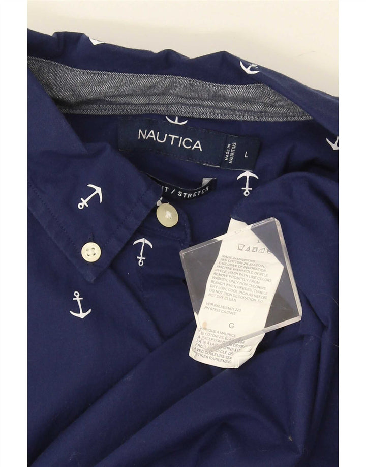 Nautica Mens Stretch Short Sleeve Abstract Pattern Shirt Large Navy Blue