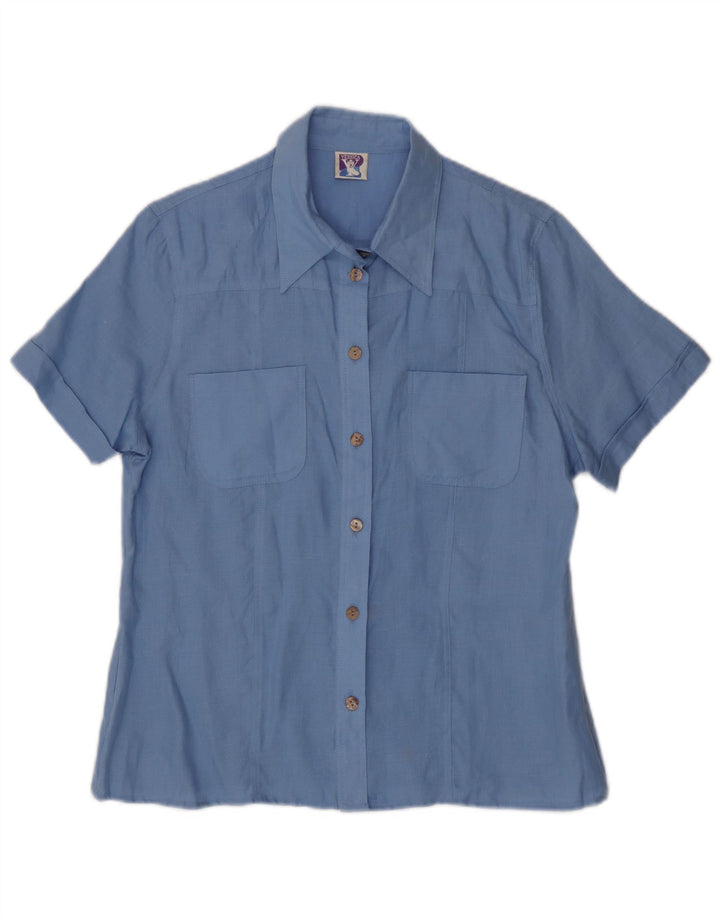 Yessica Womens Short Sleeve Shirt EU 42 Large Blue Linen
