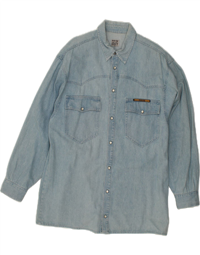 HENRY I SIEGEL H.I.S Mens Denim Shirt Medium Blue Cotton Vintage Henry I Siegel H.I.S and Second-Hand Henry I Siegel H.I.S from Messina Hembry 