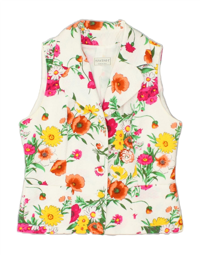 VINTAGE Womens Sleeveless 3 Button Blazer Jacket UK 12 Medium White Floral | Vintage Vintage | Thrift | Second-Hand Vintage | Used Clothing | Messina Hembry 