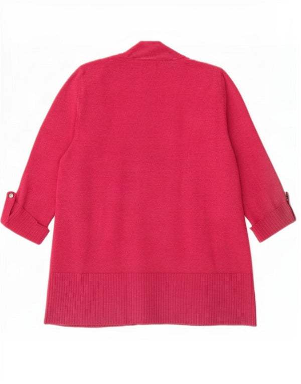 M&Co Womens 3/4 Sleeve Open Cardigan Sweater UK 14 Large Pink Viscose