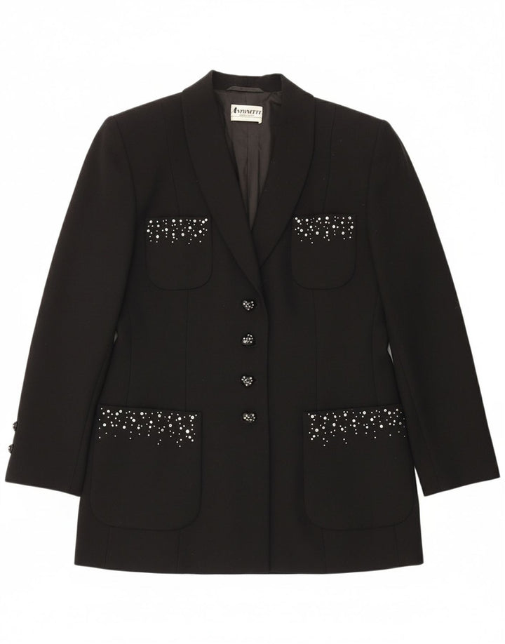 ANTONETTE Womens 4 Button Blazer Jacket UK 16 Large Black Wool