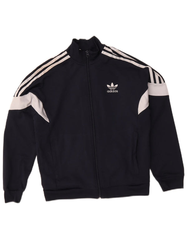 Adidas Boys Tracksuit Top Jacket 11-12 Years Navy Blue Colourblock
