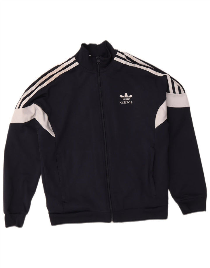 Adidas Boys Tracksuit Top Jacket 11-12 Years Navy Blue Colourblock