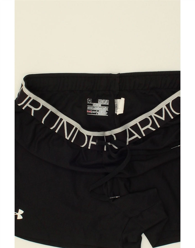 UNDER ARMOUR Womens Graphic Sport Shorts UK 12 Medium Black Polyester | Vintage Under Armour | Thrift | Second-Hand Under Armour | Used Clothing | Messina Hembry 