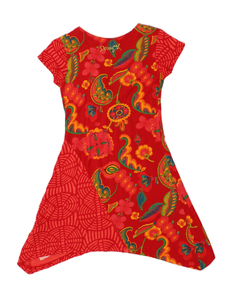 DESIGUAL Womens Asymmetrical Dress UK 8 Small Red Floral Cotton | Vintage Desigual | Thrift | Second-Hand Desigual | Used Clothing | Messina Hembry 