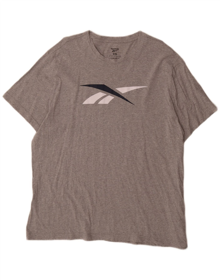 Reebok Mens Graphic T-Shirt Top 2XL Grey Cotton