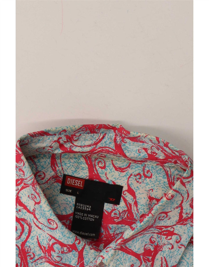 Diesel Mens Abstract Pattern Short Sleeve Shirt Large Blue
