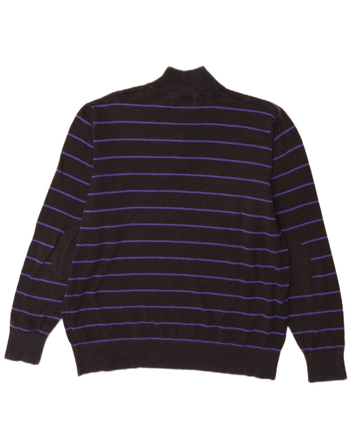 Marks & Spencer Mens Blue Harbour Zip Neck Jumper Sweater 2XL Black Striped