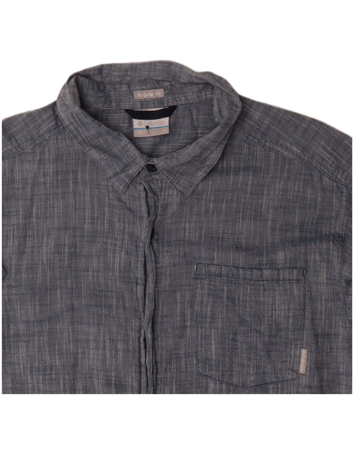 Columbia Mens Short Sleeve Regular Fit Shirt Large Blue Cotton