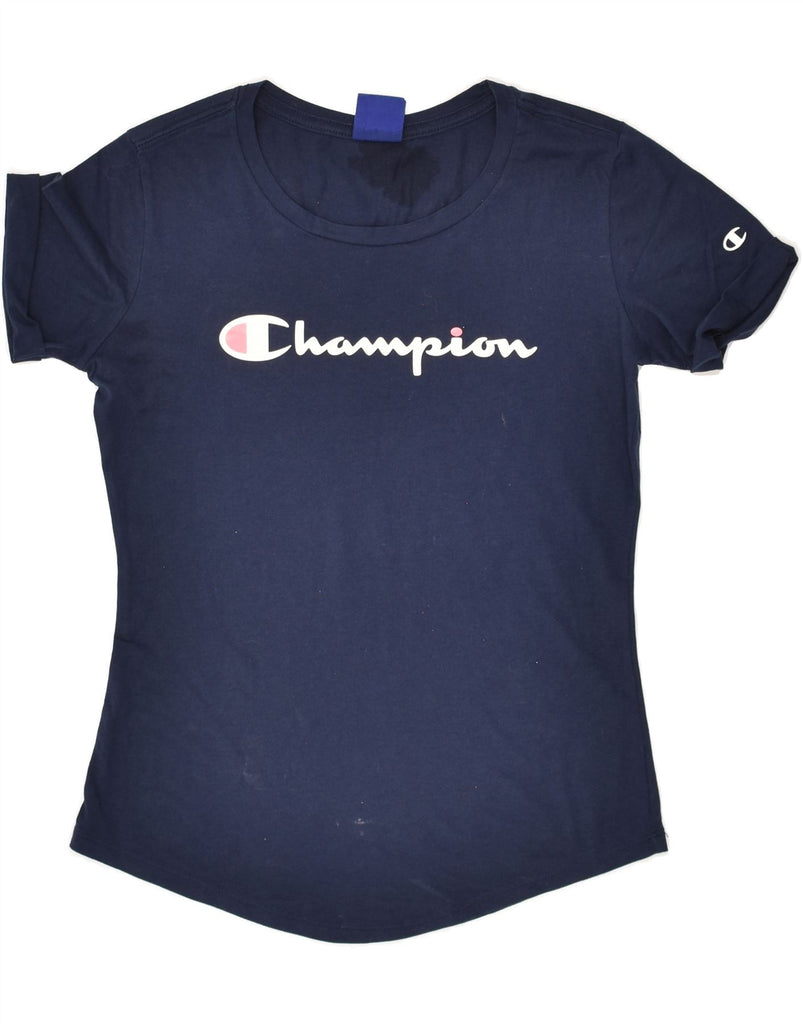 CHAMPION Womens Graphic T-Shirt Top UK 10 Small Navy Blue | Vintage Champion | Thrift | Second-Hand Champion | Used Clothing | Messina Hembry 