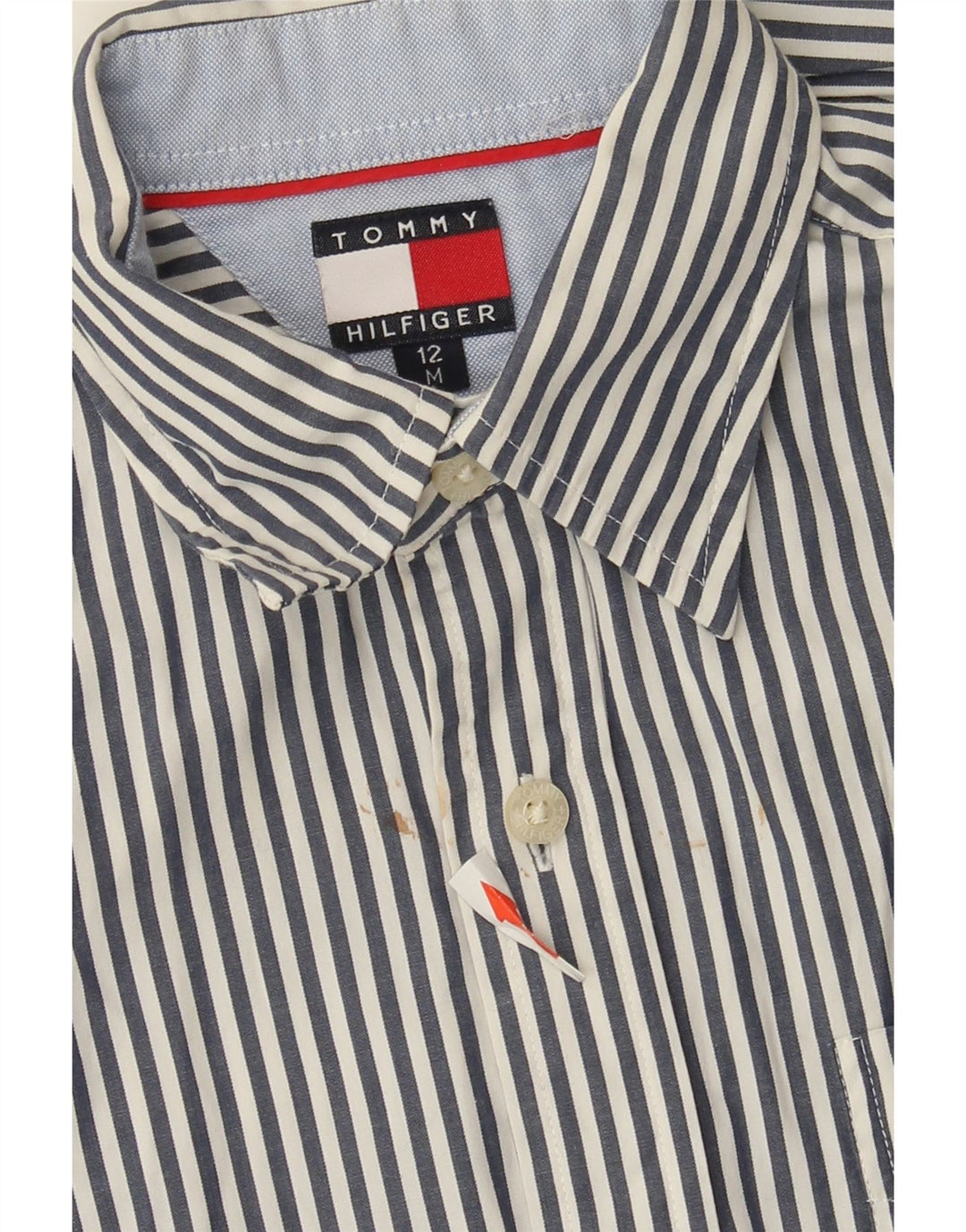 Tommy Hilfiger Boys Shirt 11-12 Years Medium  Blue Striped Cotton