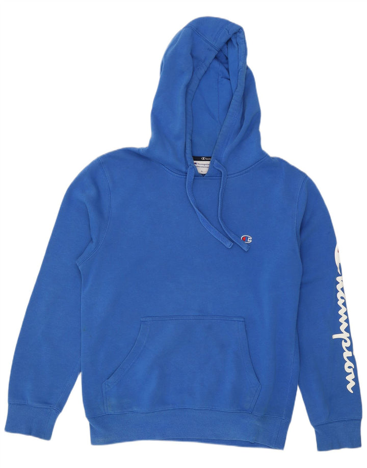 Champion Mens Graphic Hoodie Jumper Small Blue Cotton