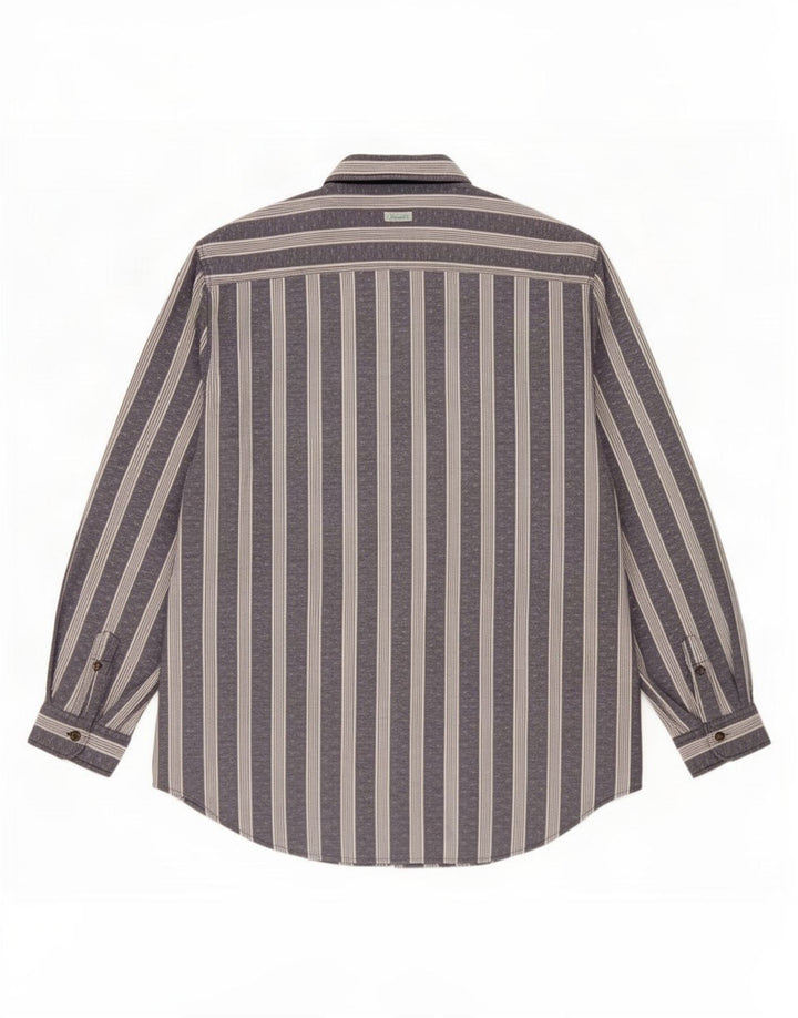 Vintage Mens Shirt Size 44 XL Navy Blue Striped Polyester