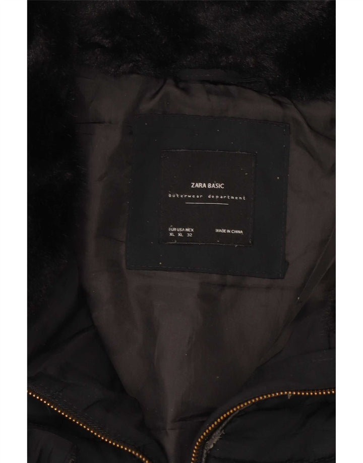 Zara Womens Hooded Padded Jacket UK 18 XL Black Polyester