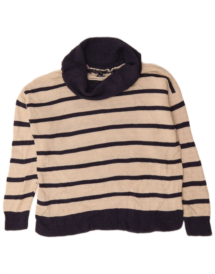 CHAPS Womens Oversized Roll Neck Jumper Sweater UK 16 Large Beige Striped