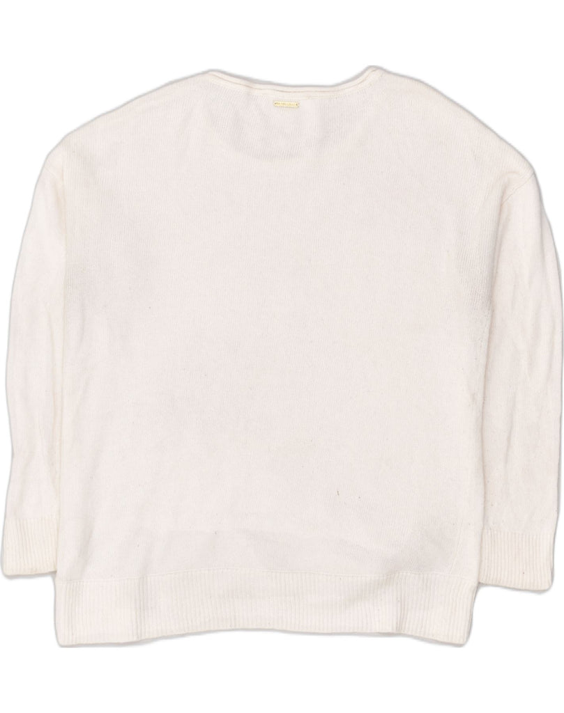 MICHAEL KORS Womens Oversized Crew Neck Jumper Sweater UK 16 Large White | Vintage Michael Kors | Thrift | Second-Hand Michael Kors | Used Clothing | Messina Hembry 