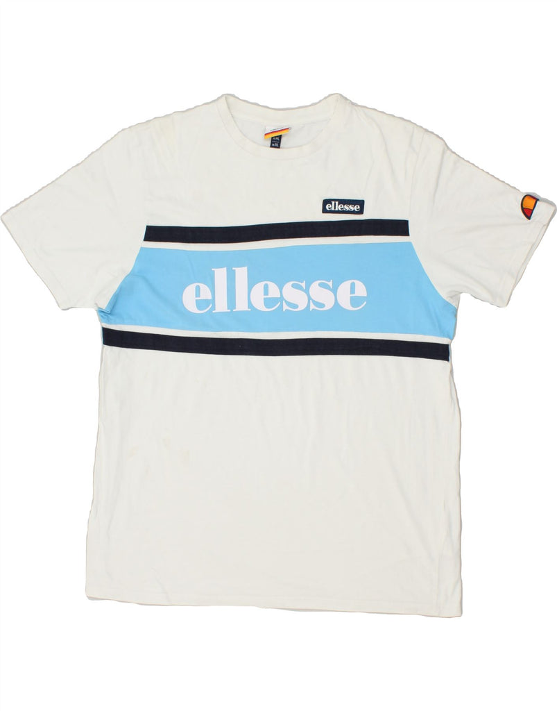 ELLESSE Womens Graphic T-Shirt Top UK 20 2XL White Colourblock Cotton | Vintage Ellesse | Thrift | Second-Hand Ellesse | Used Clothing | Messina Hembry 