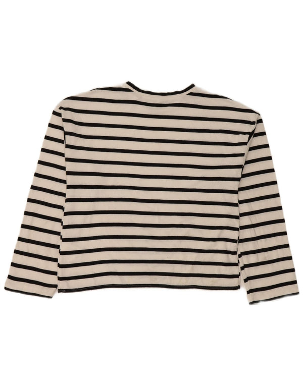 Zara Womens Top Long Sleeve UK 14 Medium White Striped Viscose