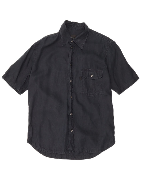 Calvin Klein Jeans Mens Short Sleeve Shirt Large Navy Blue Linen