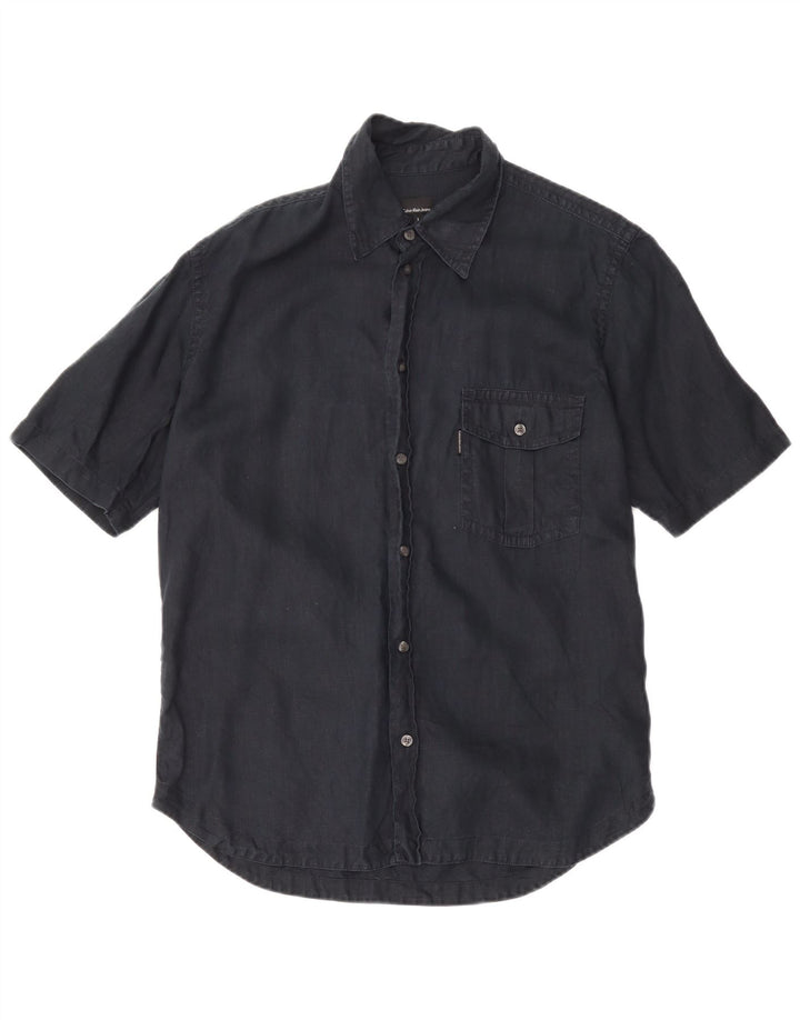 Calvin Klein Jeans Mens Short Sleeve Shirt Large Navy Blue Linen