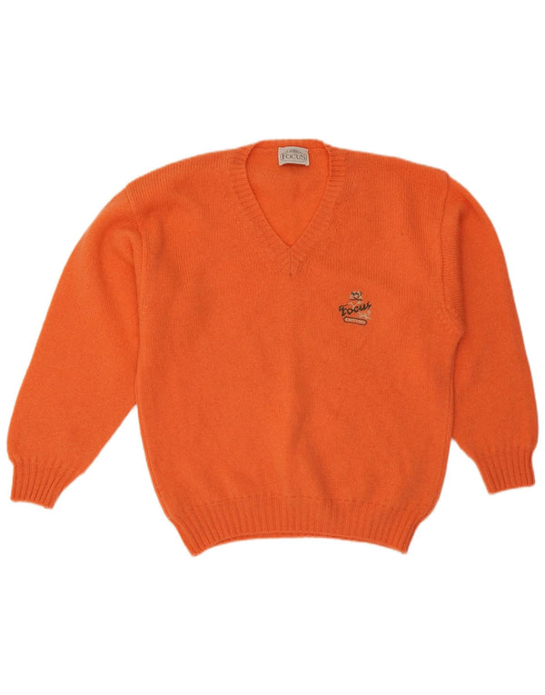Vintage Mens V-Neck Jumper Sweater Large Orange Wool