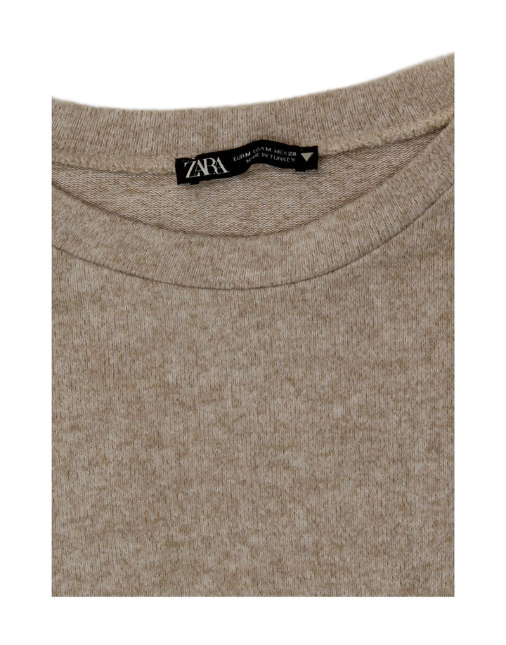 Zara Womens T-Shirt Top UK 12 Medium Beige Flecked Viscose