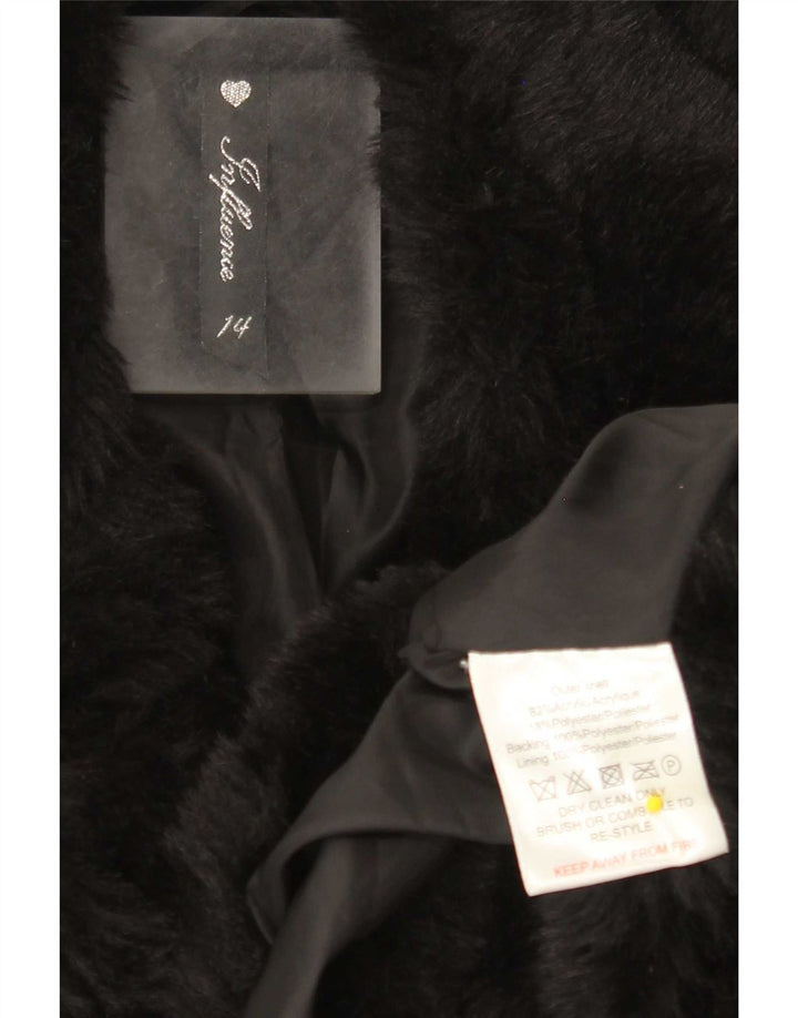 Vintage Womens Faux Fur Jacket UK 14 Medium Black Acrylic