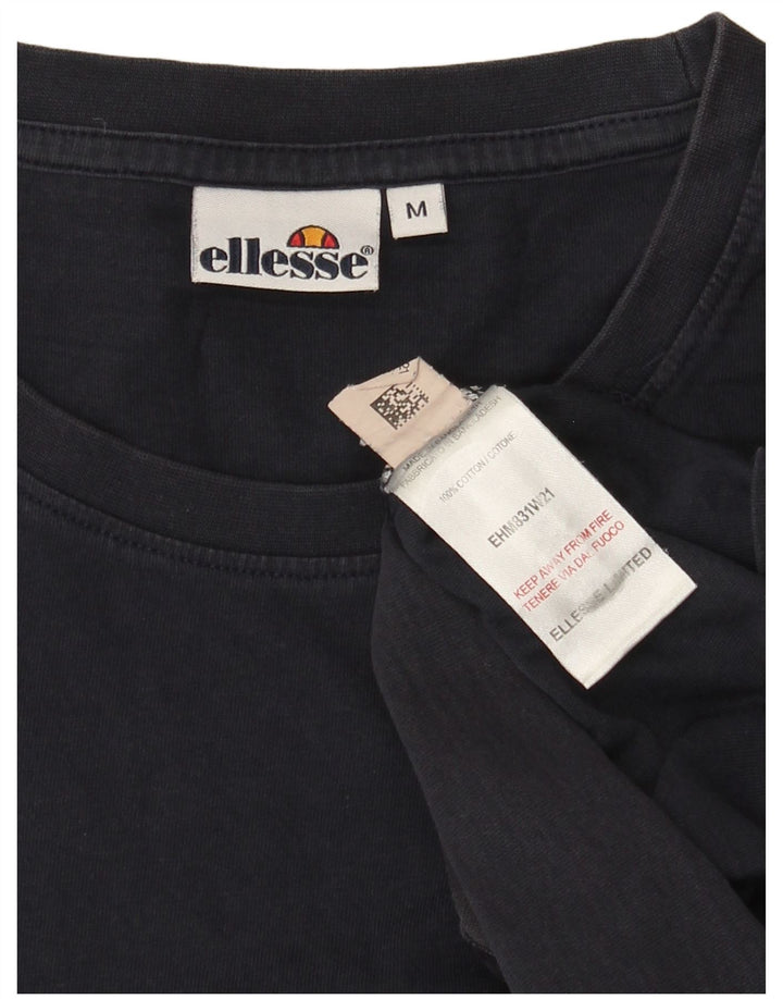 Ellesse Mens T-Shirt Top Medium Navy Blue Striped Cotton