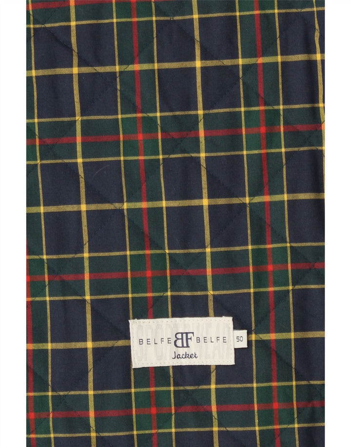 Belfe & Belfe Mens Quilted Gilet IT 50 Large Navy Blue Check