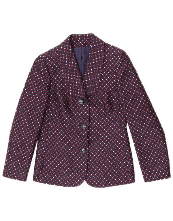 Giole Womens 3 Button Blazer Jacket UK 8 Small Navy Blue Geometric