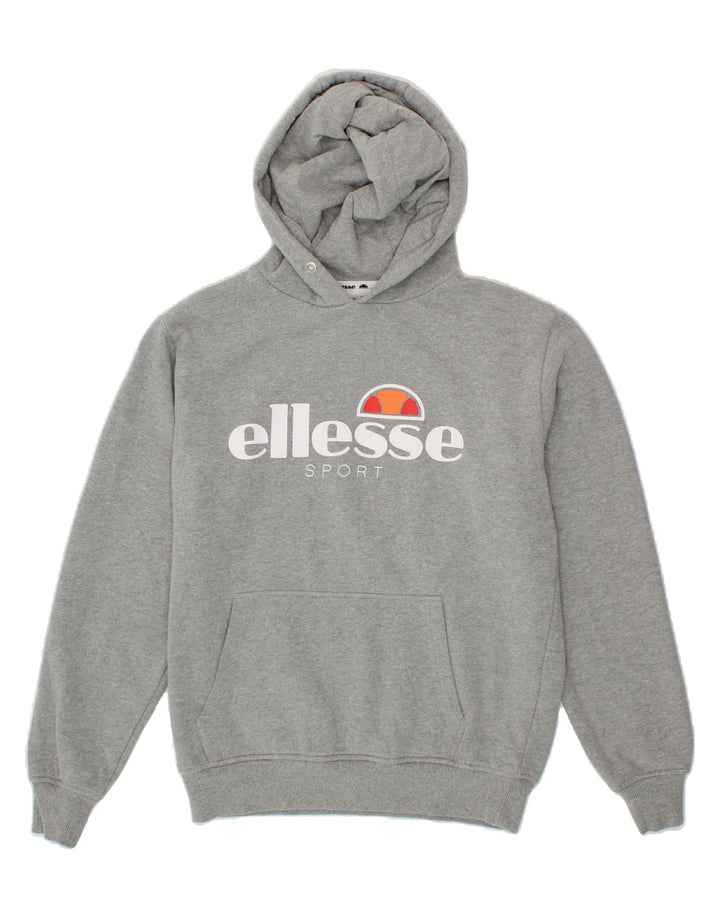 ELLESSE Womens Graphic Hoodie Jumper UK 12 Medium Grey Cotton Vintage Ellesse and Second-Hand Ellesse from Messina Hembry 