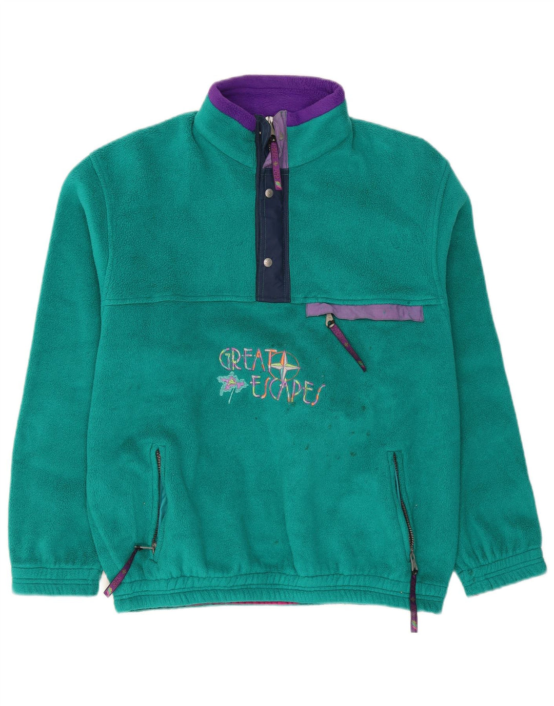 Great Escapes Mens Loose Fit Graphic Fleece Jumper Medium Turquoise