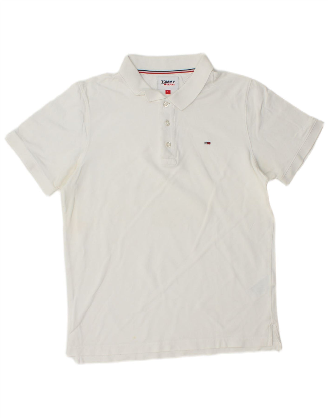 TOMMY HILFIGER Mens Polo Shirt Large White Cotton