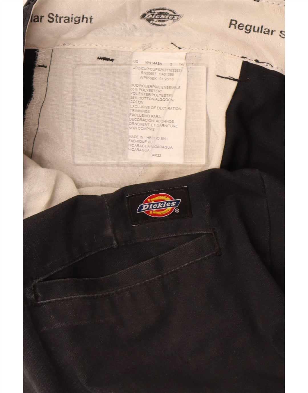 Dickies Mens Regular Fit Straight Cargo Trousers W34 L32 Black Polyester