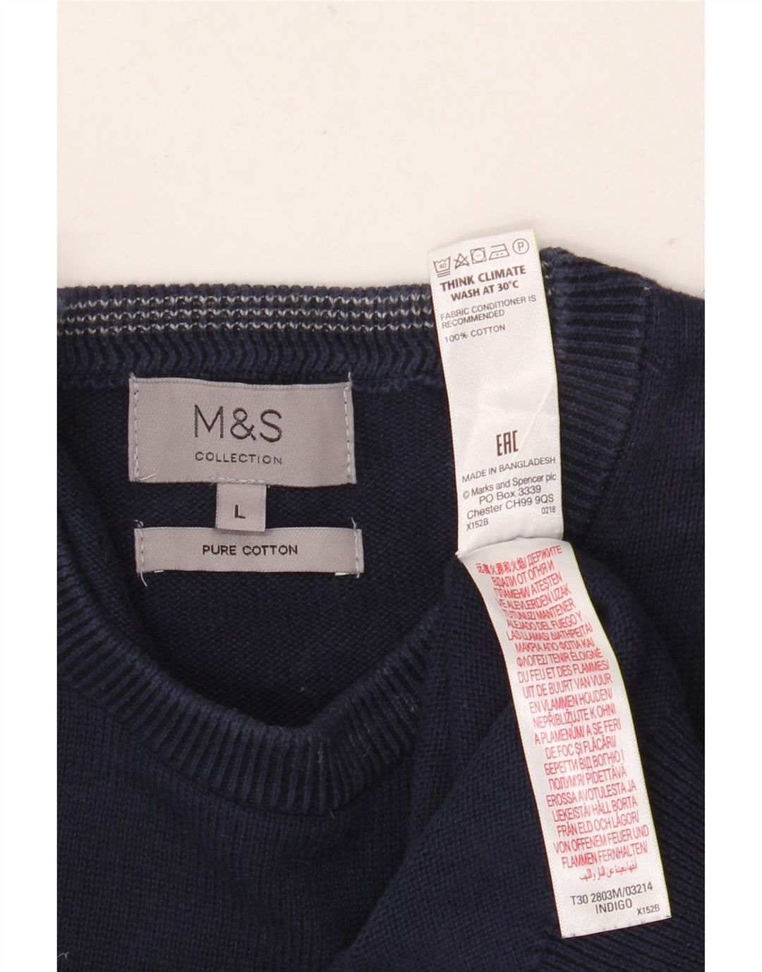 Marks & Spencer Mens Crew Neck Jumper Sweater Large Navy Blue Cotton
