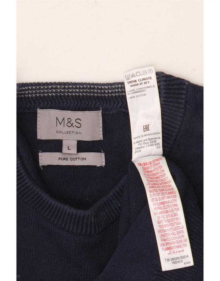 Marks & Spencer Mens Crew Neck Jumper Sweater Large Navy Blue Cotton