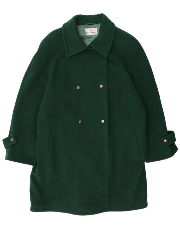 Donna Enrica Womens Double Breasted Coat EU 45 XL Green Wool